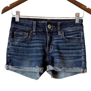 American Eagle Shortie Faded Wash Mid Rise Denim Jean Short Shorts Blue